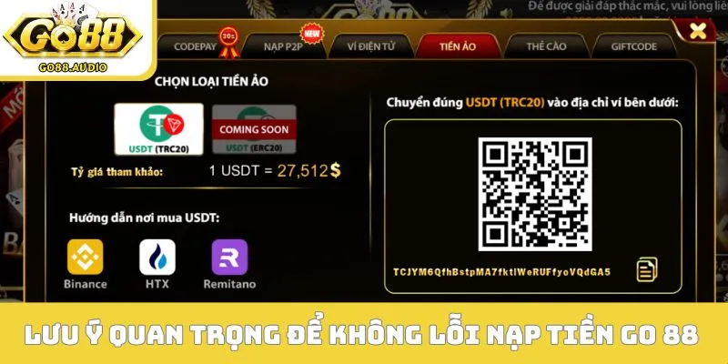 Những lưu ý quan trọng để không lỗi nạp tiền GO 88 